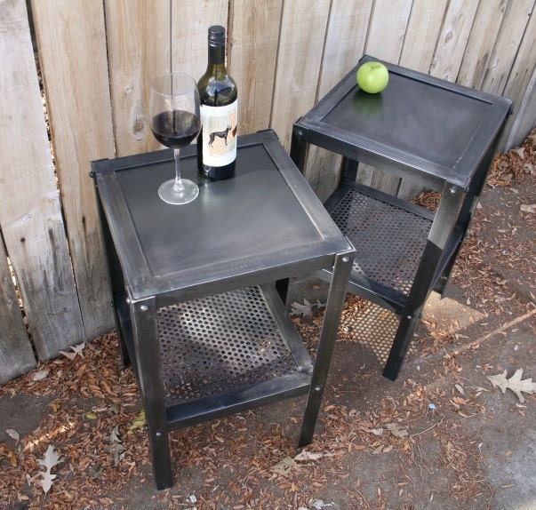 Handmade scrap metal industrial side table