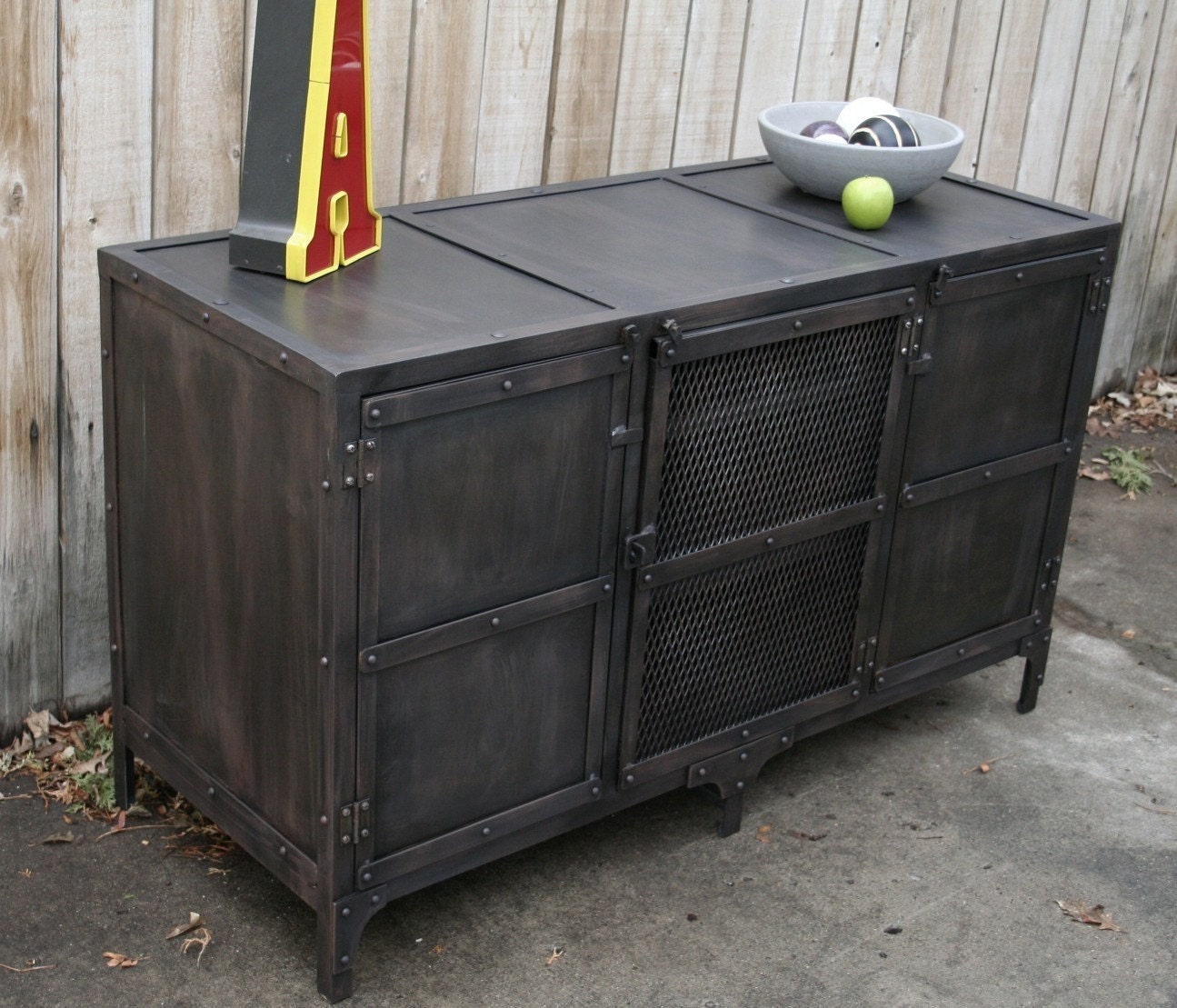 Handmade scrap metal media cabinet