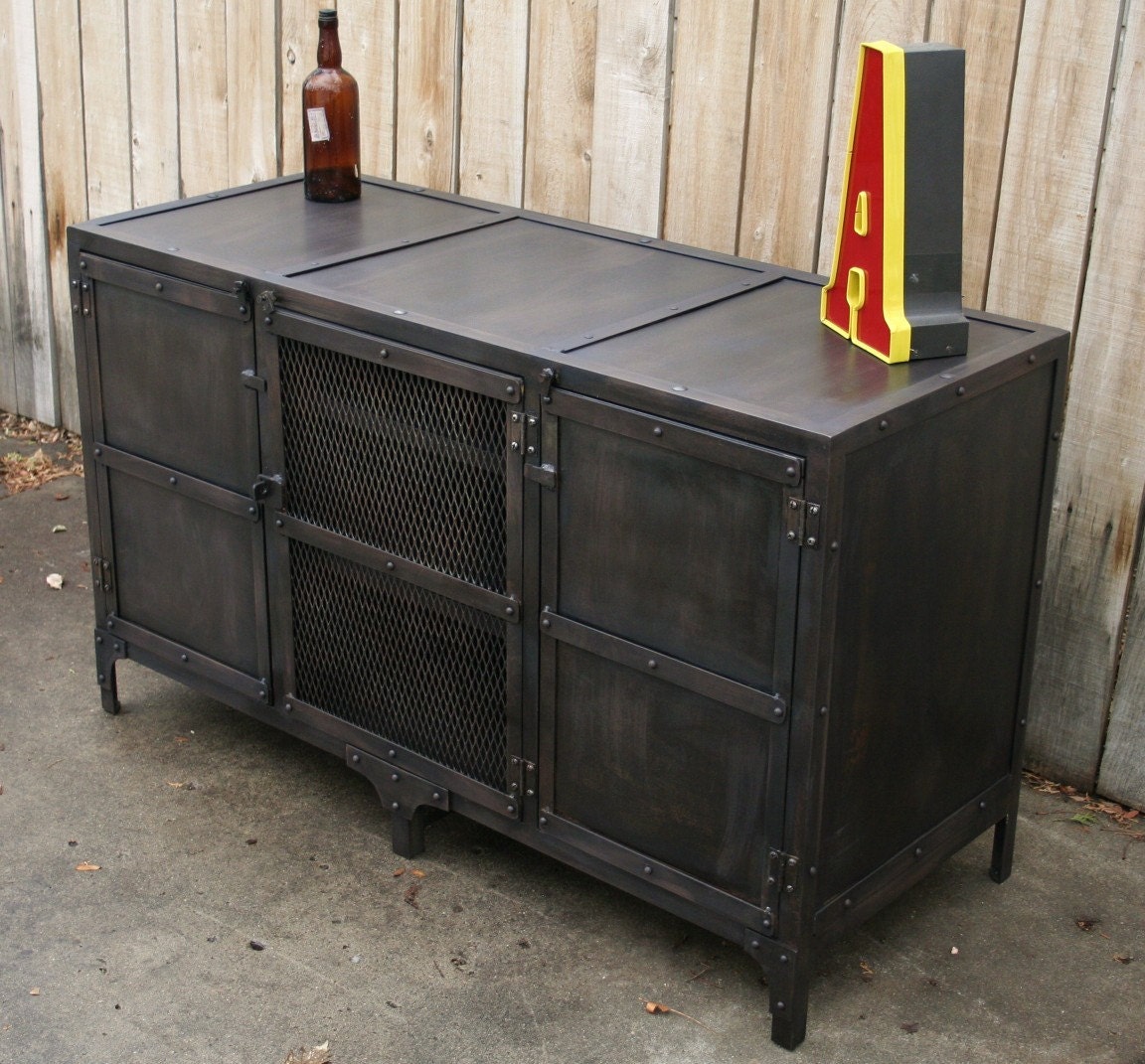Handmade scrap metal media cabinet