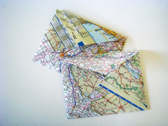 Upcycled Atlas Stationery Recycled US Map Envelopes Set of 10