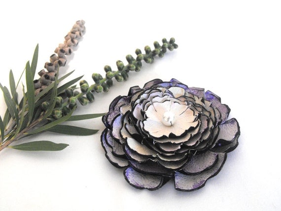 Purple peony leather flower supplies. 1 pc
