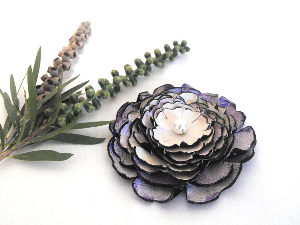 Purple peony leather flower supplies. 1 pc