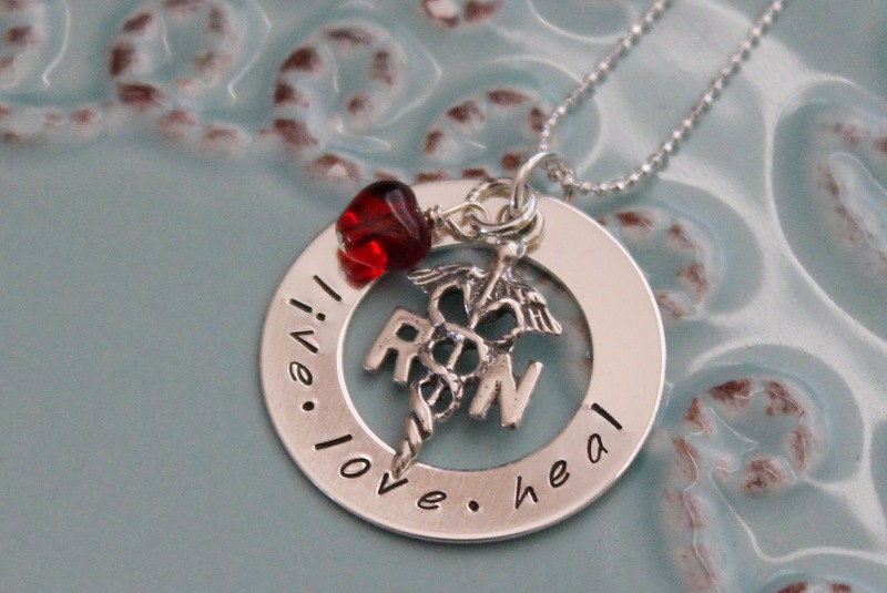 Personalized Hand Stamped-Sterling Silver Nurses Necklace