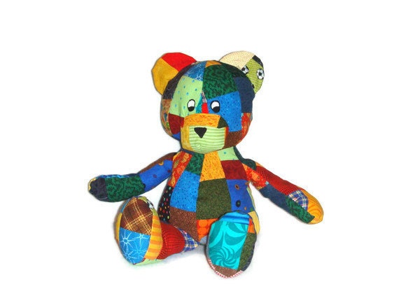 Patchwork BEAR Stuffed Animal Toy - For Boy or Girl - Baby Shower - Ready to Ship