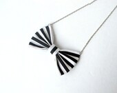 Black and White Stripes - Bow Tie Necklace