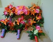 Real Touch and Silk Wedding Flowers Package Flowers Hot Pink Orange Coral Green Teal
