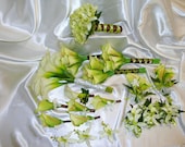 19 piece Green & White Silk Calla Lily Wedding Package Bridal Bouquet