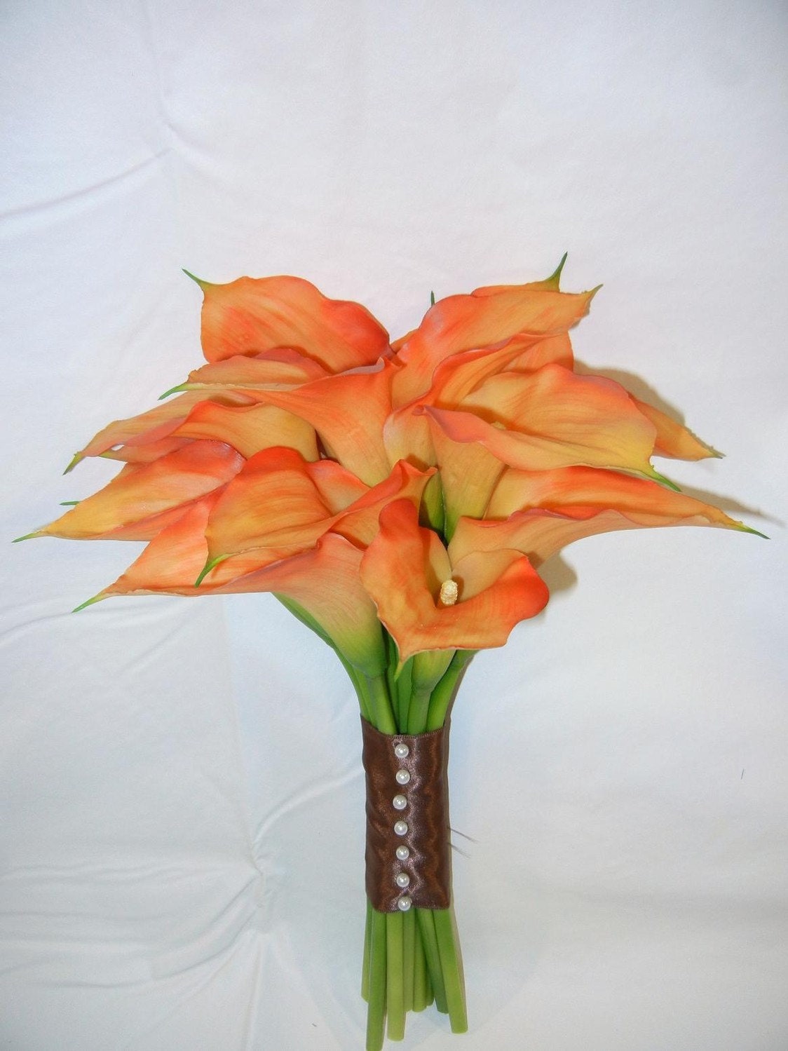 Terra Cotta Calla Lily Bridal Bouquet Silk Wedding Flowers