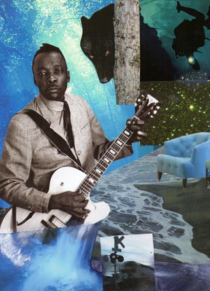 Vintage Blues John Lee Hooker: The Electric Significance of Singing the Blues Mixed Media Collage Art Print