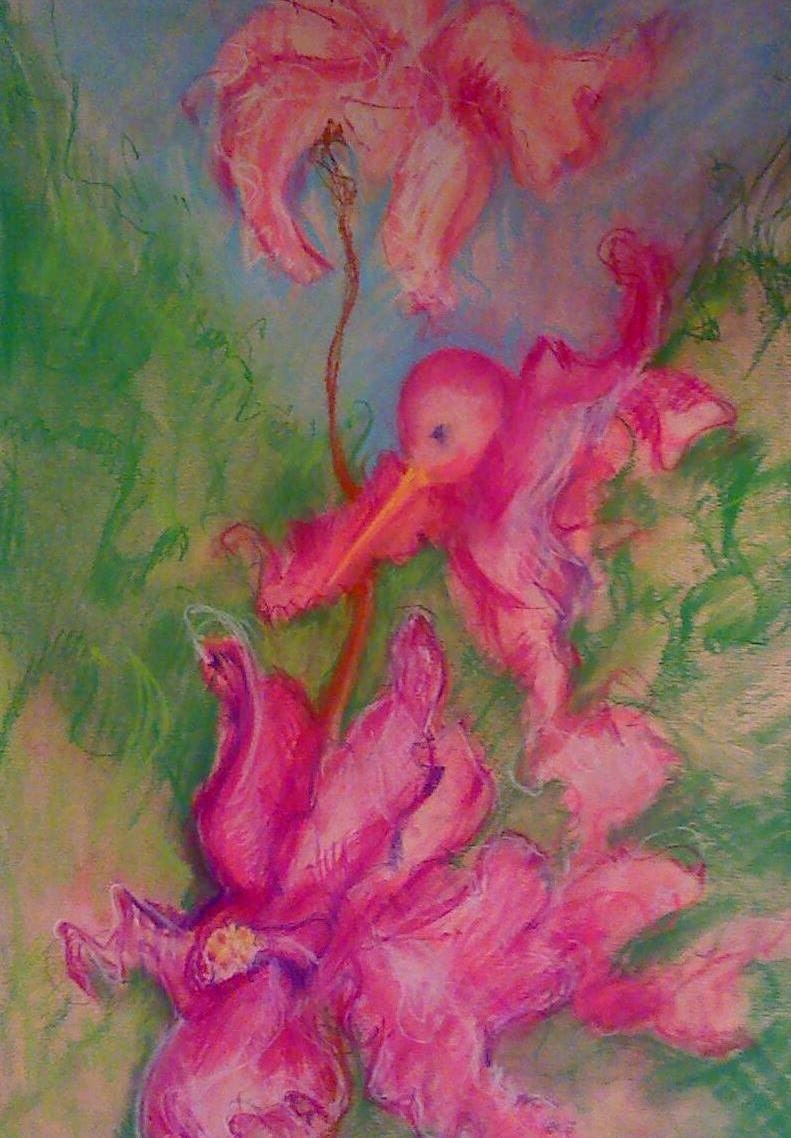 Abstract Cyclamen Garden Flower Metamorphasis Pastel Painting Print