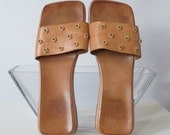 Vintage 80s Wood and Leather Flops made in Italy