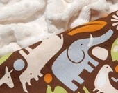 Gender Neutral Baby Blanket - Chocolate Brown 2D Zoo with Cream Minky - Ready to Ship