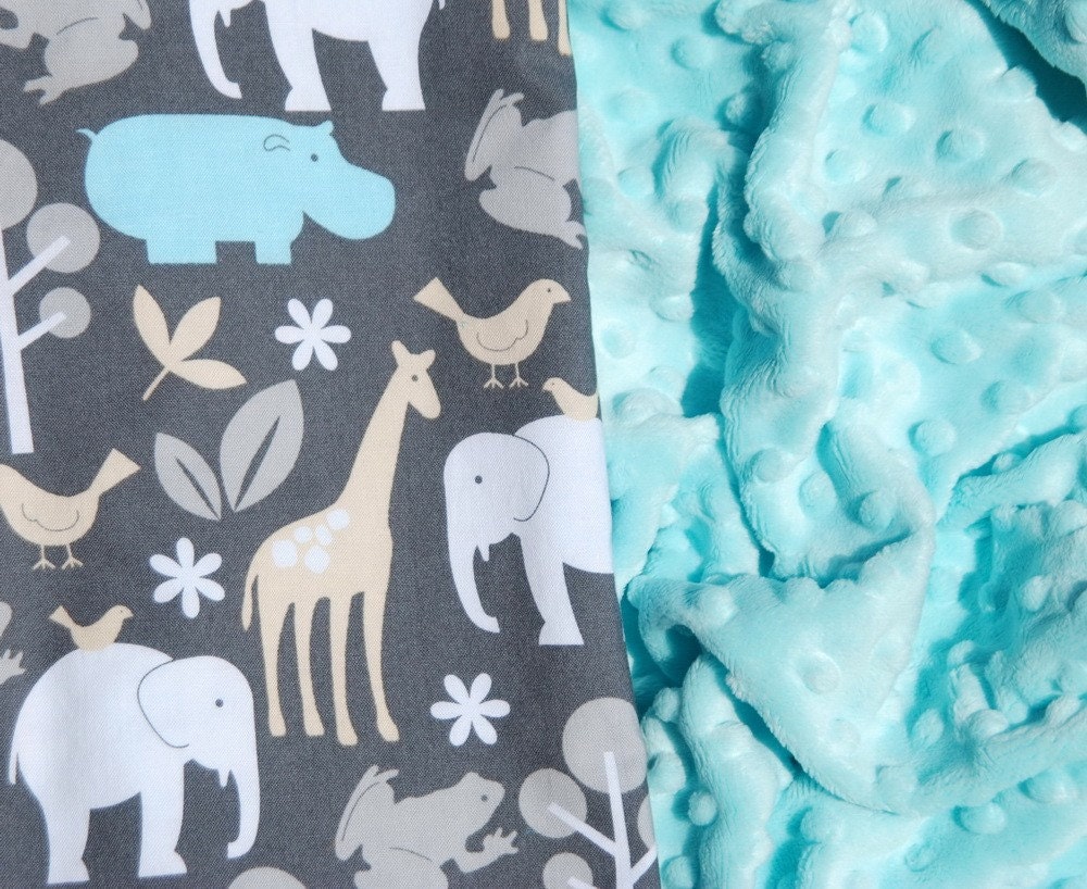 Baby Blanket - Michael Miller Sea  Zoology with Aqua Minky for your Baby Boy - Ready to Ship
