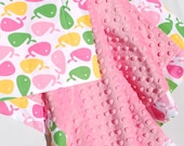 Pink Minky Baby Blanket for your Baby Girl - Robert Kaufman Urban Zoologie Spring Whales with Paris Pink Minky - Ready to Ship