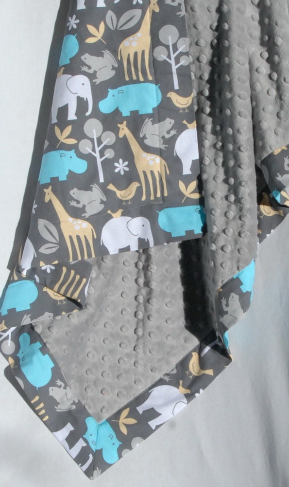 Minky Baby Blanket - Michael Miller Sea Zoology with Light Gray Minky - Personalization Available