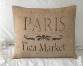 Burlap Paris Flea Market Pillow Cover