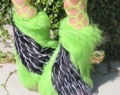 EDC sALe- Furry Boot Covers, Green Sparkle , UV BLack White Spikes Swirl, Kandi Kane Style Go Go Fluffies