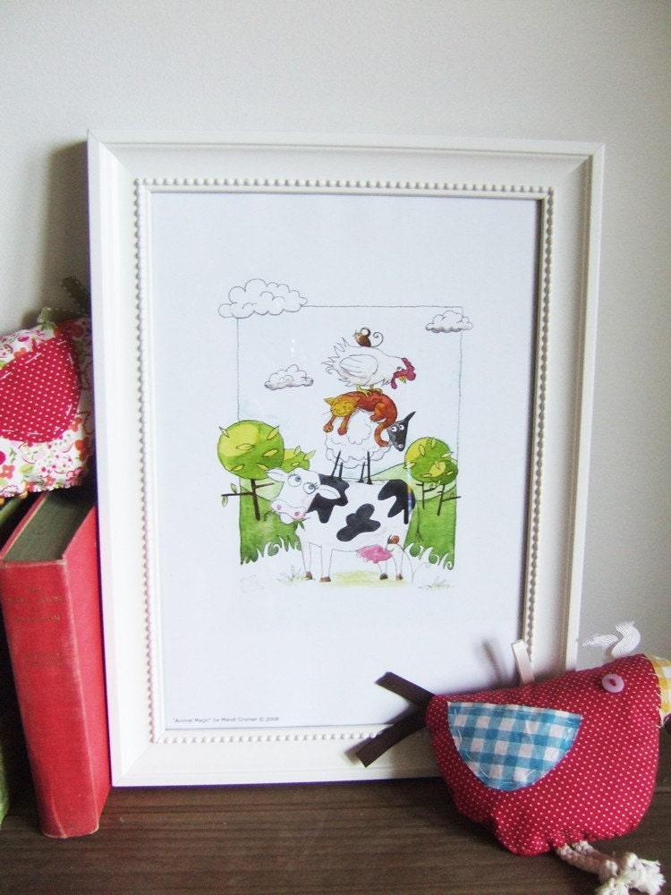 Kids Children Farm Print Signed Limited Edition Watercolour Animal Magic -