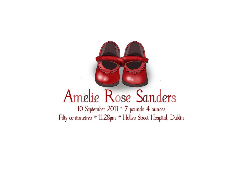 Baby Girl Birth Announcement Custom Keepsake Signed Print - Red Shoes