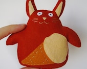 Small Pumpkin Colored Wool Rabbit Plushie Hand Sewn with Ice Cream Cone