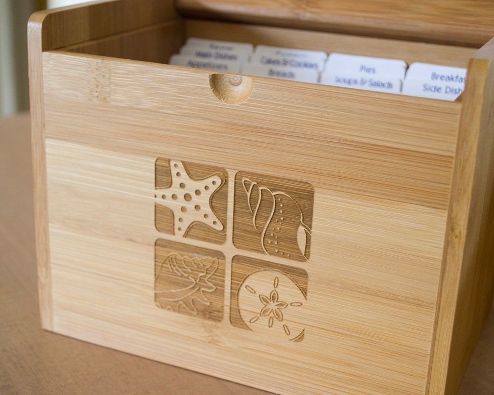 Personalized Bamboo Recipe Box - Life is a Beach