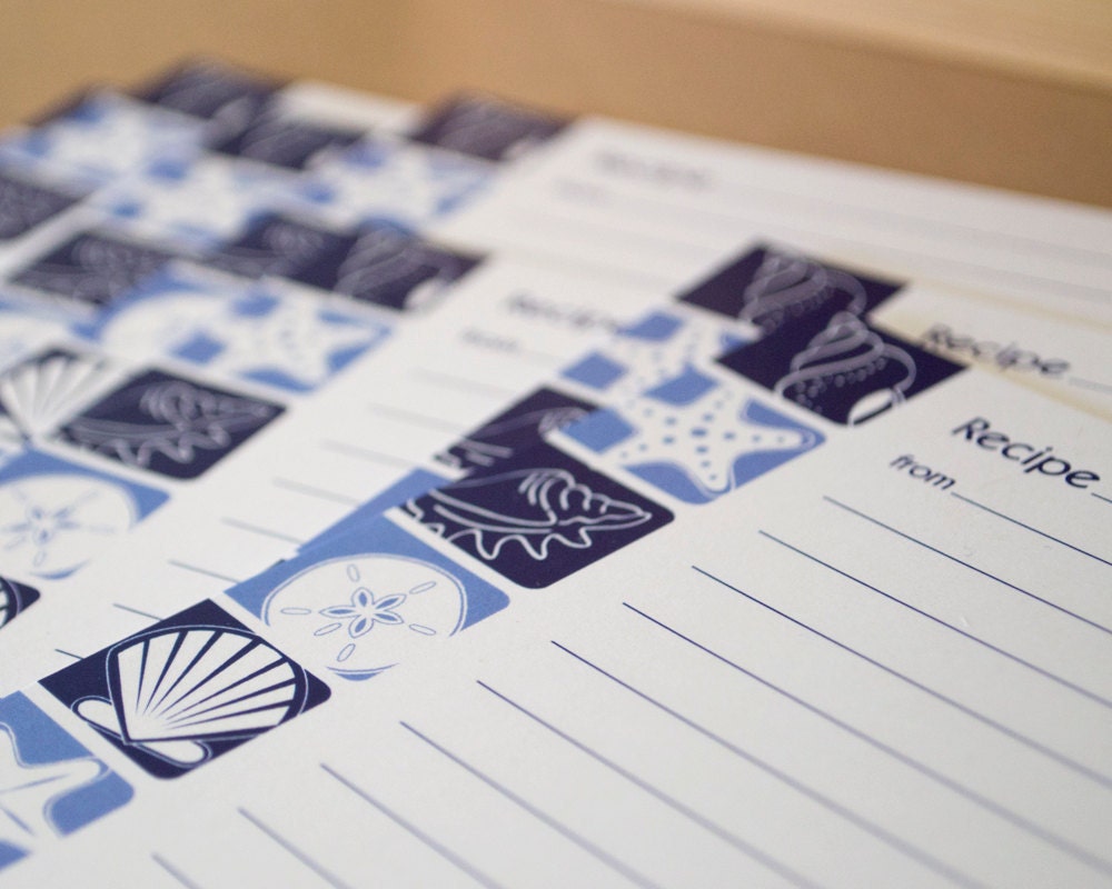 Recipe Cards - Seashells - Set of 20