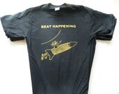 Beat Happening   shirt screen print short sleeve  black shirt cotton go team jamboree black candy
