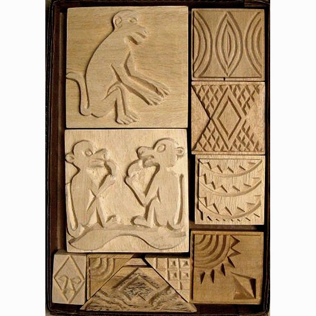 Oshiwa Carved Wood Printing Stamp Set, African Monkeys, Item 32-07