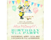 Digital PRINTABLE Vintage Alice in Wonderland Celebrate Birthday Tea Party Bunnies Children Girl Boy Baby Shower Invitation Cards Sheet IN28