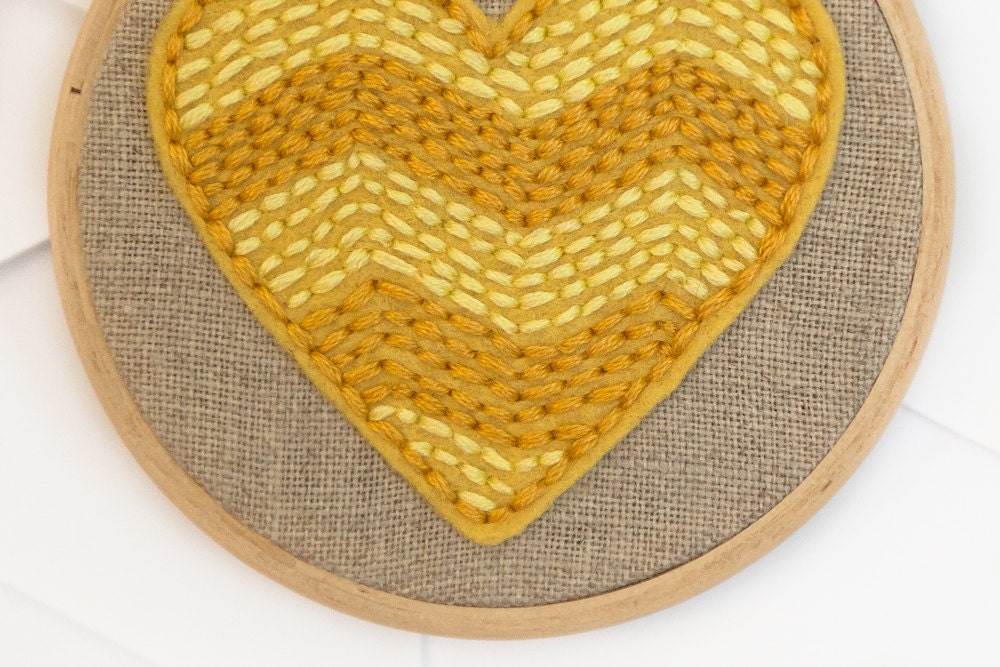 Yellow Chevron Heart Embroidery