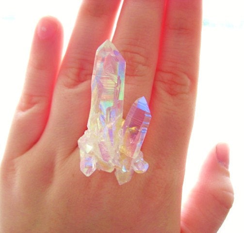 Stardust Ring -- Angel Aura Quartz -- Adjustable