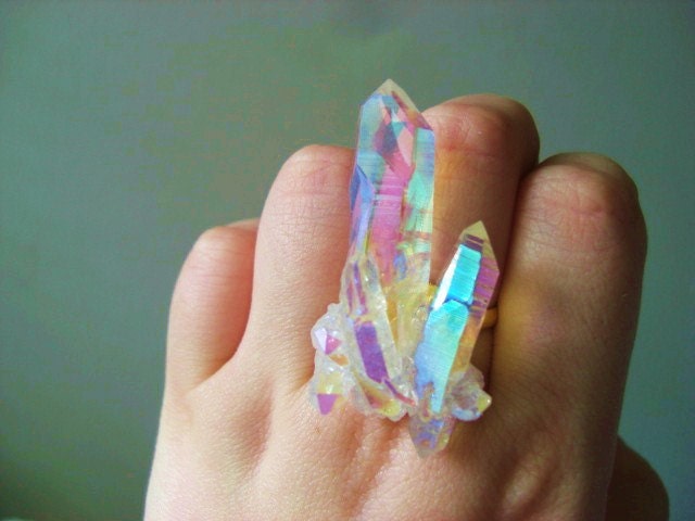 Stardust Ring -- Angel Aura Quartz -- Adjustable