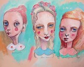 White, Blue and Pink Collared. 8X10 PRINT of Original Illustration.