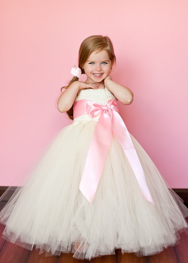 Madelyn Flower Girl Tutu Dress with Customizable Sash