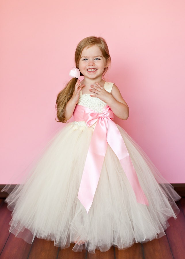 Madelyn Flower Girl Tutu Dress with Customizable Sash