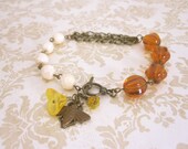 Amber Bee Bracelet with Ivory and Yellow Glass Beads Spring Jewelry