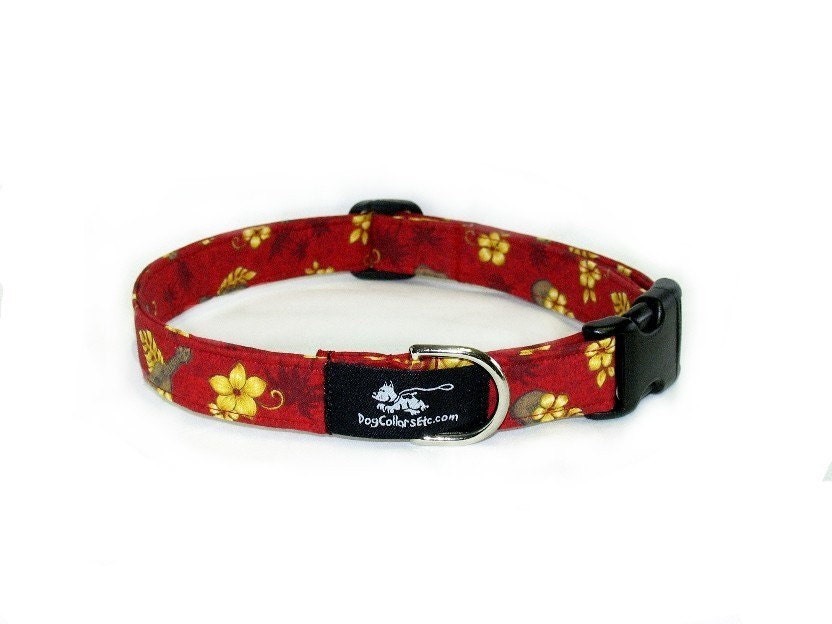 Red Hawaiian with Guitars Collar