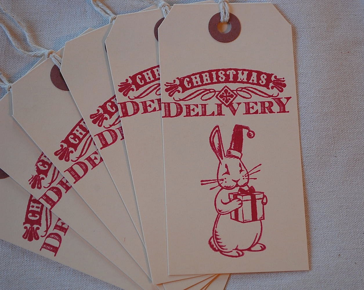 25 Red Christmas Delivery Bunny Rabbit Manila Gift Hang Tags Il_170x135