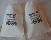 20 Black Choo Choo Train Birthday Party Organic Muslin Cotton Favor Gift Bags 4x6