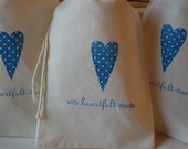 100 Blue Polka Dot Heart Thank You Wedding Organic Muslin Cotton Favor Gift Bags 4x6 Great for Weddings