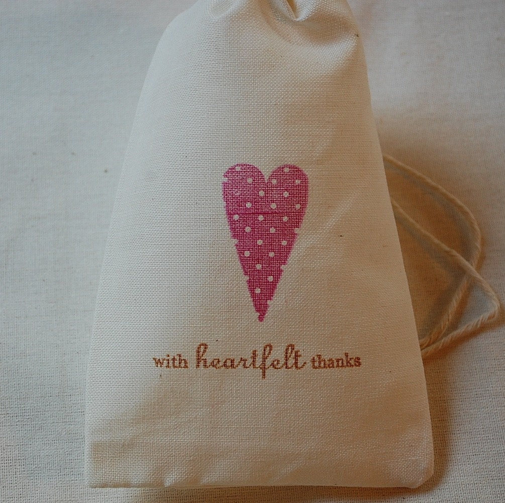 10 Polka Dot Heart Thank You Wedding Muslin Favor Gift Bags 4x6 Great for Weddings