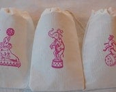 12 Organic Muslin Gift Bags - Pink Vintage Circus Birthday Party Set 4x6 Monkey, Seal and Elephant Il_170x135