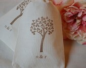 10 Personalized Organic Muslin Favor Gift Bags - Brown Clover Tree with Initials 4x6 Great for Weddings Il_170x135