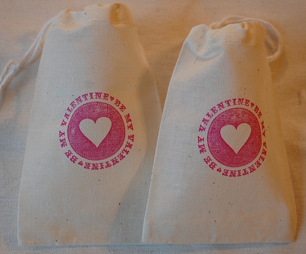 10 Be My Valentine Treat Bags - Organic Muslin Cotton Gift Bags 3x5 in Pink Il_170x135