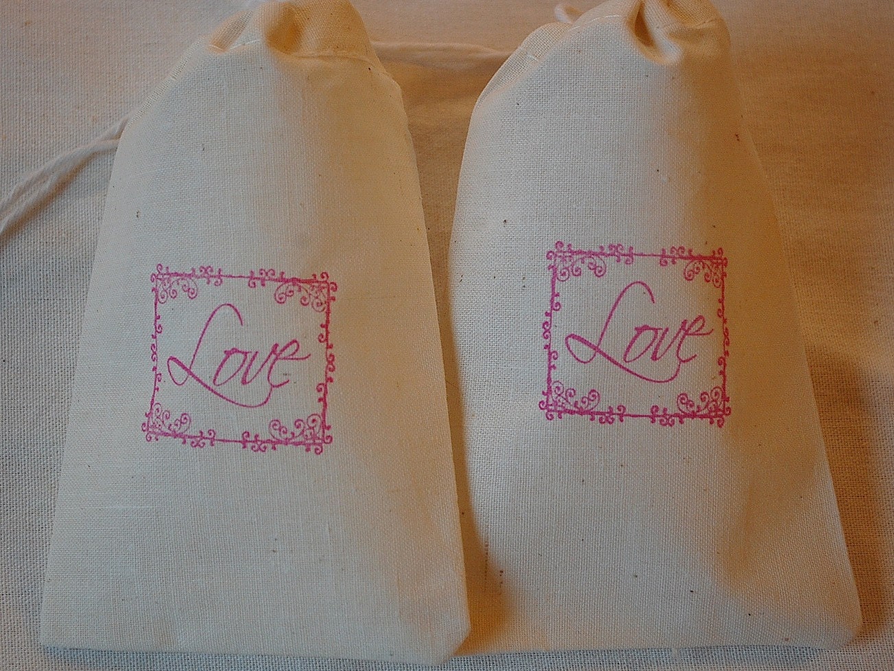 10 Pink Love Framed - Organic Muslin Cotton Gift Bags 3x5 in Pink Il_170x135