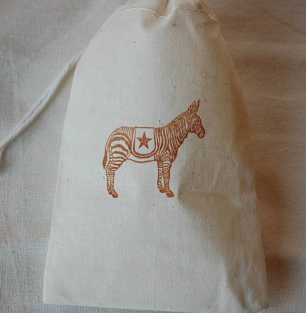 10 Circus / Carnival Zebra - organic muslin cotton favor bags 4x6 - Choose your own ink color Il_170x135