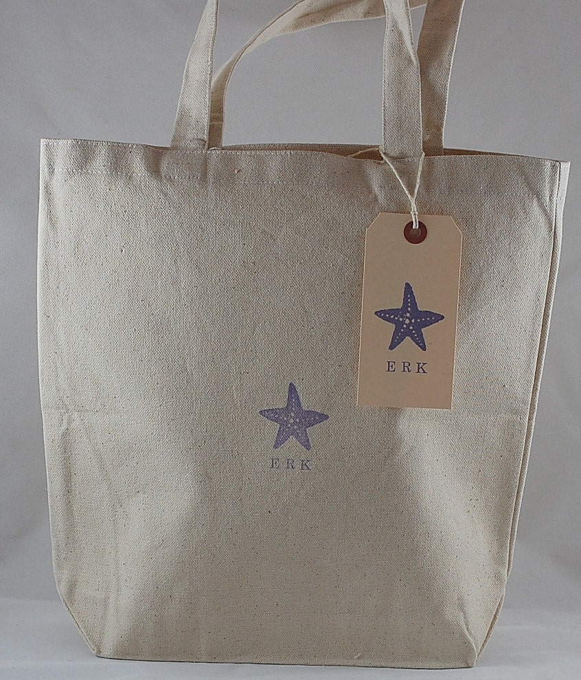 Personalized Beach Purple Starfish Natural Cotton Canvas Tote Bag - Great for Wedding Welcome Bags Il_170x135
