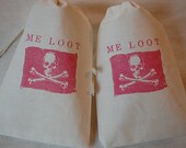 10 Red Me Loot skull and crossbones pirate flag organic muslin cotton Favor Gift Bags 4x6