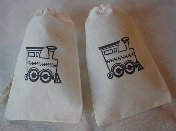 15 Black Choo Choo Train Birthday Party Organic Muslin Cotton Favor Gift Bags 4x6 Il_570xn