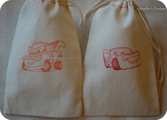 10 Cars Muslin Favor Bags 4x6 Hand Stamped Il_570xn